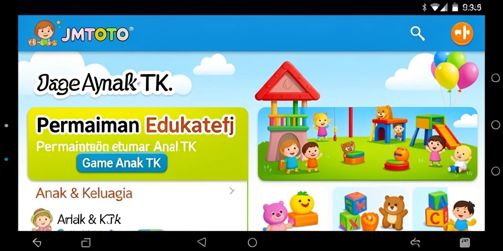 Antarmuka menarik dan interaktif dari aplikasi JMTOTO untuk anak-anak.